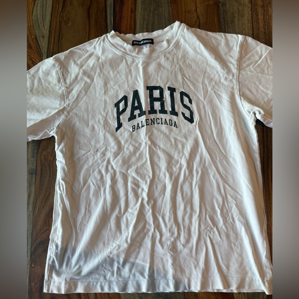 Balenciaga White Tee with Black PARIS Logo